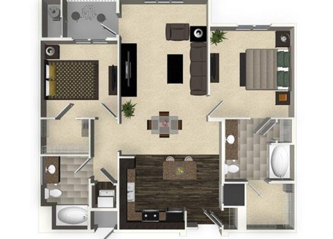 Floor plan for 2 beds, 2 baths, 1204 sqft