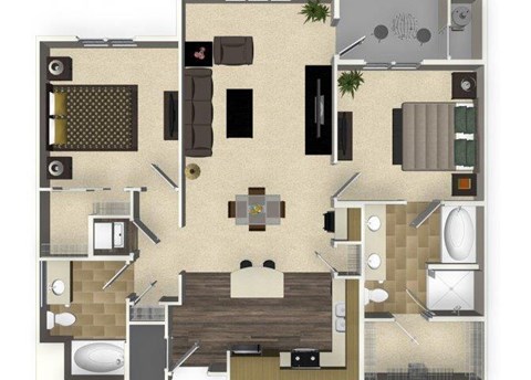 Floor plan for 2 beds, 2 baths, 1176 sqft