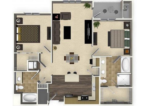 Floor plan for 2 beds, 2 baths, 1180 sqft