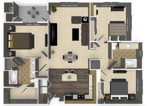 Floor plan for 3 beds, 2 baths, 1416 sqft