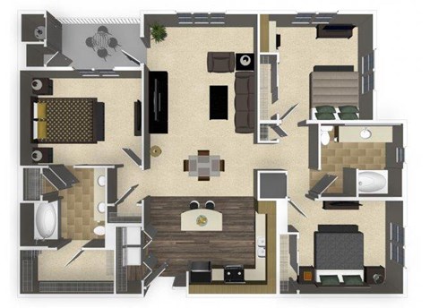 Floor plan for 3 beds, 2 baths, 1419 sqft
