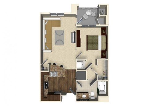 Floor plan for 1 bed, 1 bath, 683 sqft