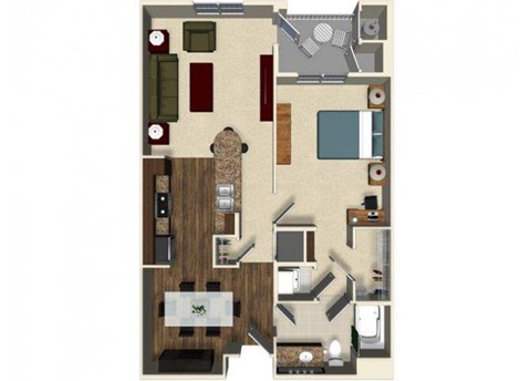 Floor plan for 1 bed, 1 bath, 830 sqft