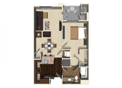 Floor plan for 1 bed, 1 bath, 695 sqft