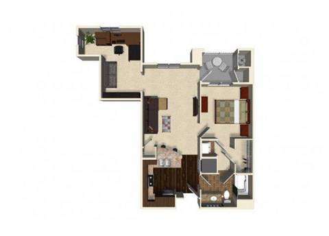 Floor plan for 1 bed, 1 bath, 850 sqft