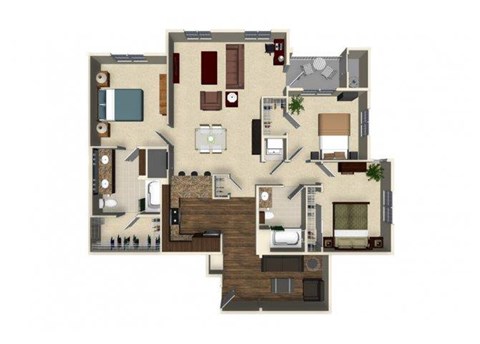 Floor plan for 3 beds, 2 baths, 1295 sqft