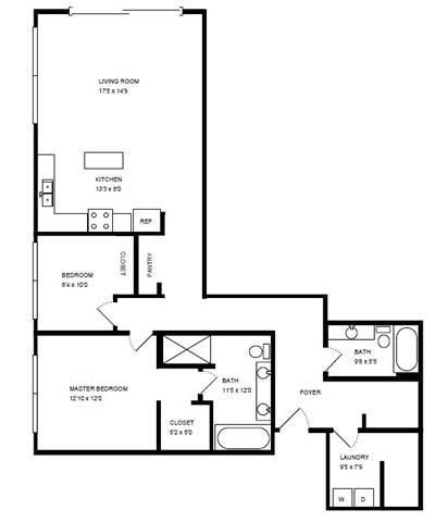 Floor plan for 2 beds, 2 baths, 1200 sqft