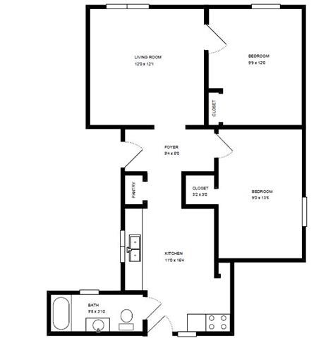 Floor plan for 2 beds, 1 bath, 1000 sqft