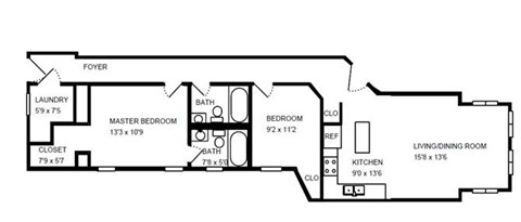 Floor plan for 2 beds, 2 baths, 850 sqft