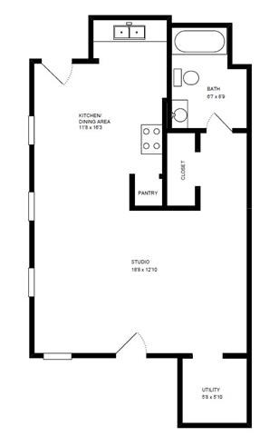 Floor plan for studio, 1 bath, 700 sqft