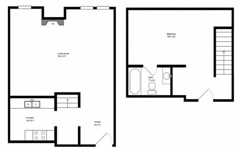 Floor plan for 1 bed, 1 bath, 800 sqft