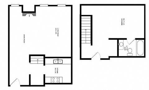 Floor plan for 1 bed, 1 bath, 800 sqft