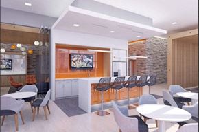 Washington apartment for rent - A modern dining room with white tables and chairs.