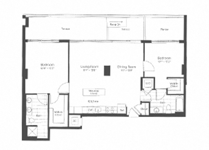 Floor plan for 1 bed, 1 bath, 1173 sqft