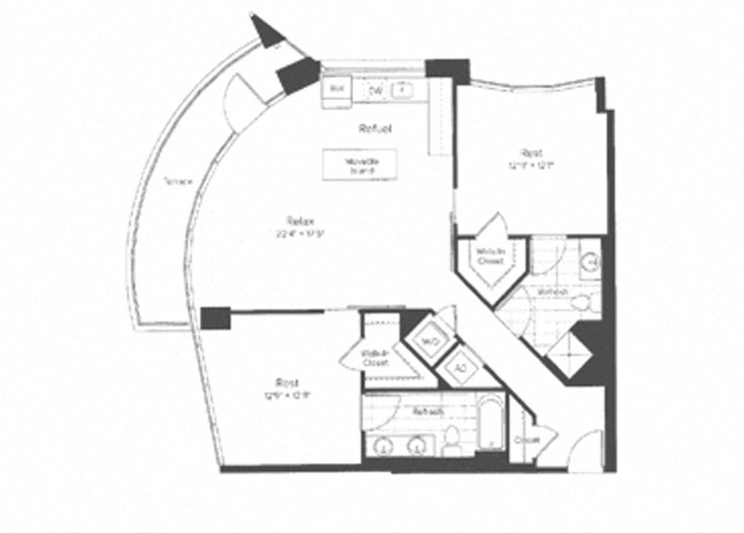 Floor plan for 2 beds, 2 baths, 1146 sqft
