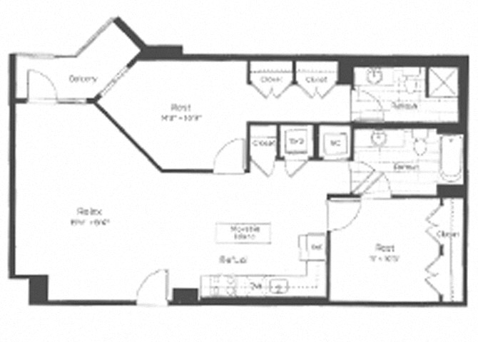 Floor plan for 2 beds, 2 baths, 1072 sqft