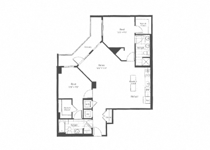 Floor plan for 2 beds, 2 baths, 1215 sqft
