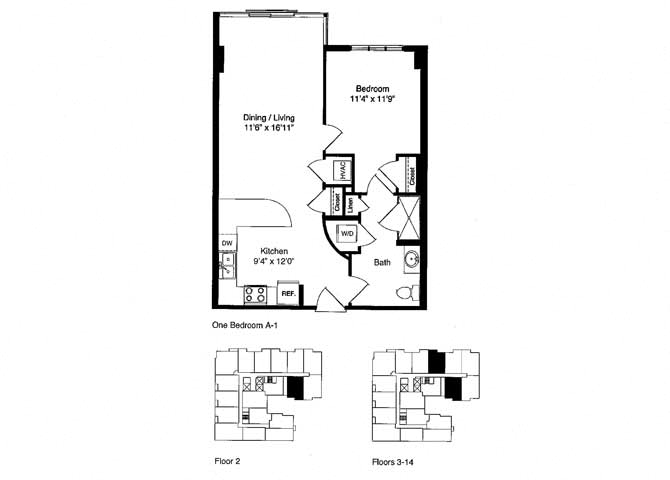 Floor plan for 1 bed, 1 bath, 758 sqft