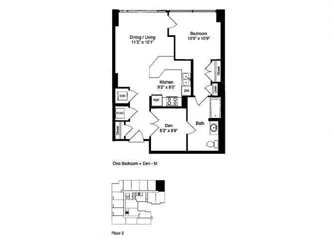 Floor plan for 1 bed, 1 bath, 812 sqft