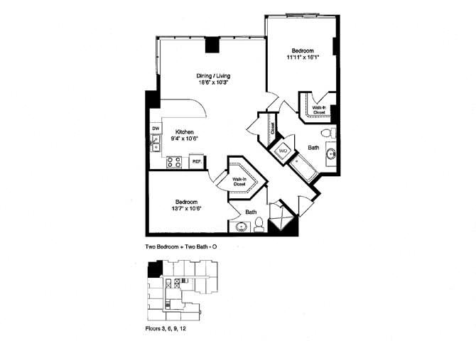 Floor plan for 2 beds, 2 baths, 1120 sqft
