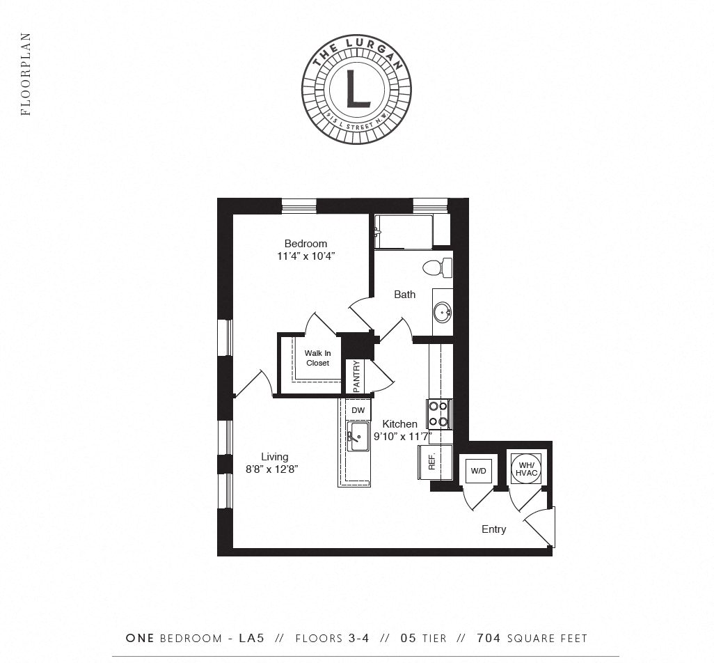 Floor plan for 1 bed, 1 bath, 685 sqft