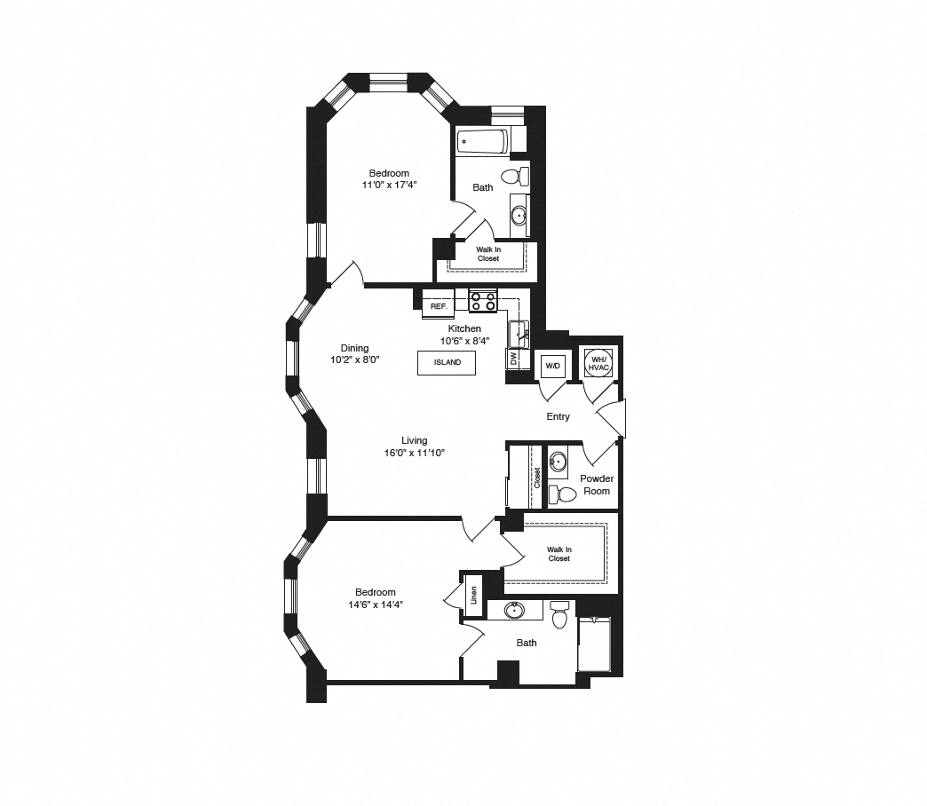 Floor plan for 2 beds, 2.5 baths, 1315 sqft