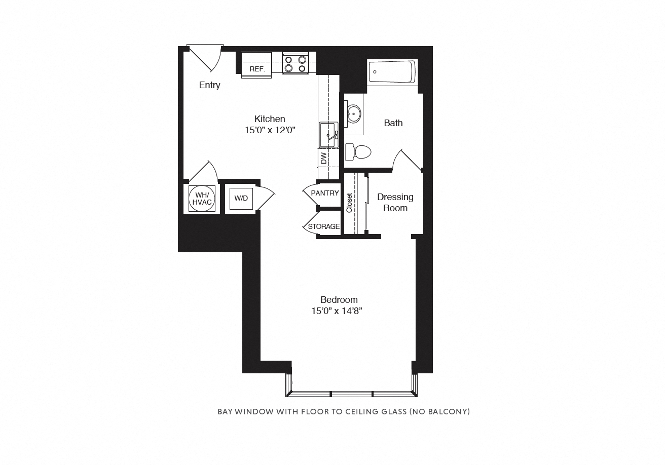 Floor plan for studio, 1 bath, 706 sqft