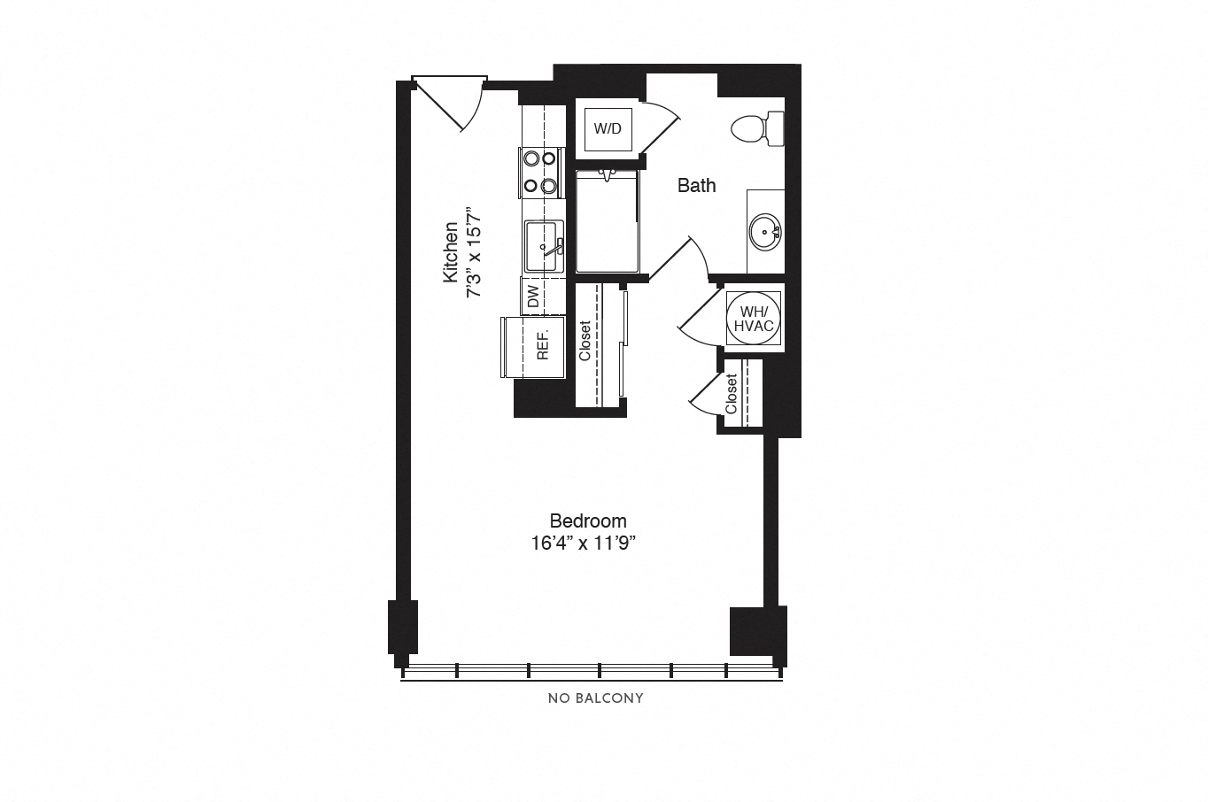 Floor plan for studio, 1 bath, 509 sqft