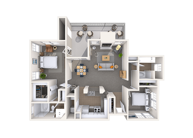 Floor plan for 2 beds, 2 baths, 1162 sqft