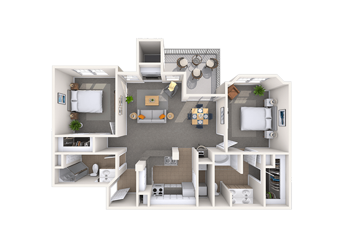 Floor plan for 2 beds, 2 baths, 1020 sqft