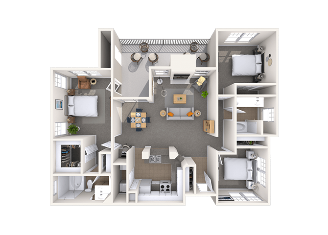 Floor plan for 3 beds, 2 baths, 1325 sqft