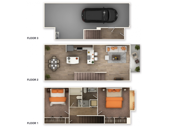 Floor plan for 2 beds, 2 baths, 1221 sqft