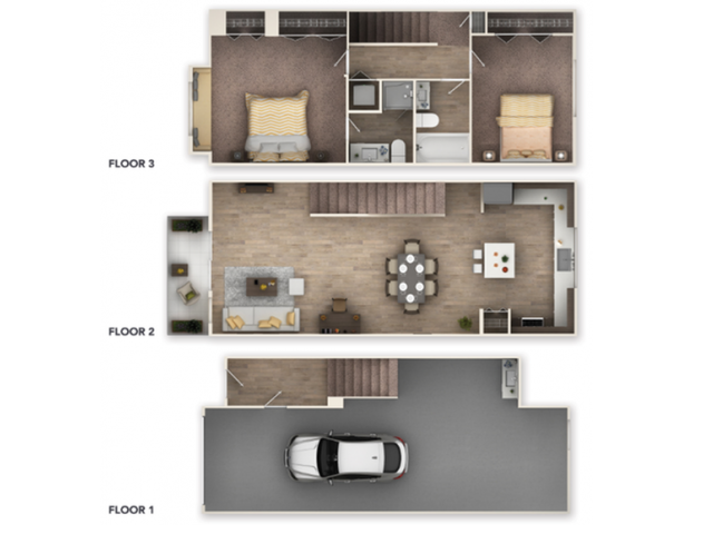 Floor plan for 2 beds, 2 baths, 1221 sqft