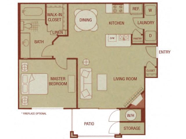 Floor plan for 1 bed, 1 bath, 707 sqft