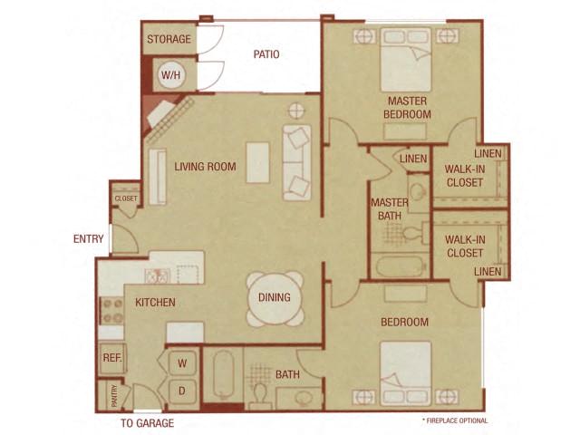 Floor plan for 2 beds, 2 baths, 1093 sqft