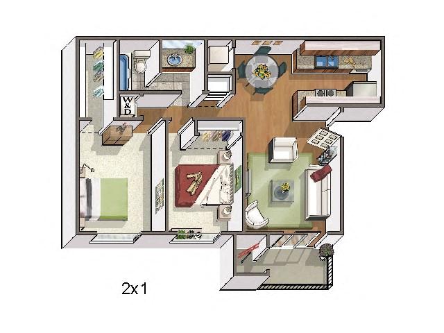 Floor plan for 2 beds, 1 bath, 820 sqft