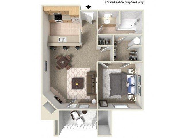 Floor plan for 1 bed, 1 bath, 660 sqft