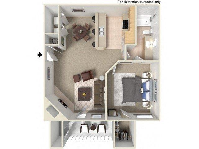 Floor plan for 1 bed, 1 bath, 695 sqft