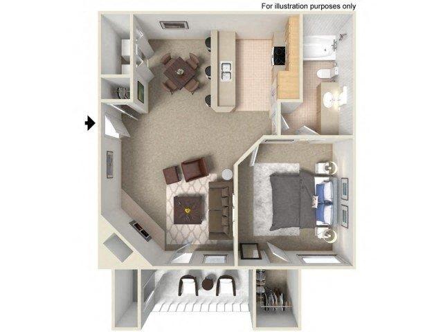 Floor plan for 1 bed, 1 bath, 780 sqft