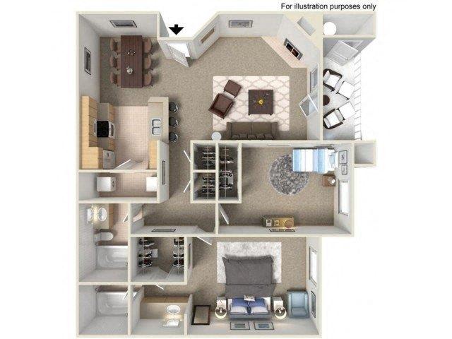 Floor plan for 2 beds, 2 baths, 1015 sqft