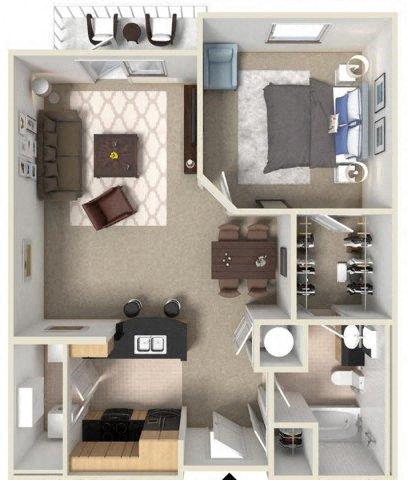Floor plan for 1 bed, 1 bath, 920 sqft