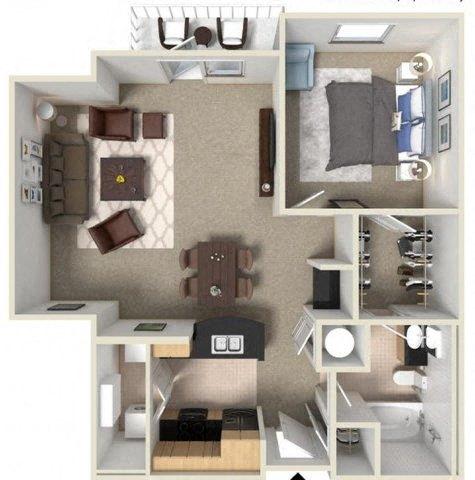 Floor plan for 1 bed, 1 bath, 920 sqft