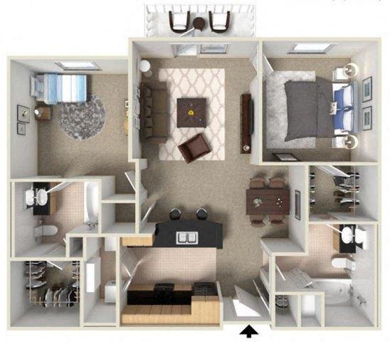 Floor plan for 2 beds, 2 baths, 1148 sqft