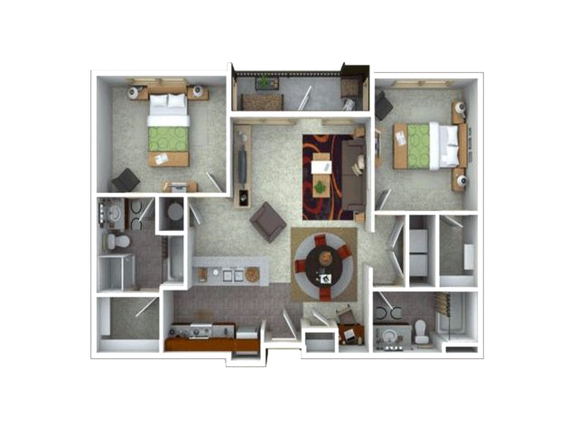 Floor plan for 2 beds, 2 baths, 1278 sqft