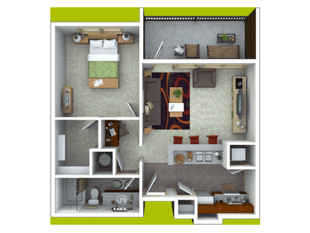 Floor plan for 1 bed, 1 bath, 775 sqft