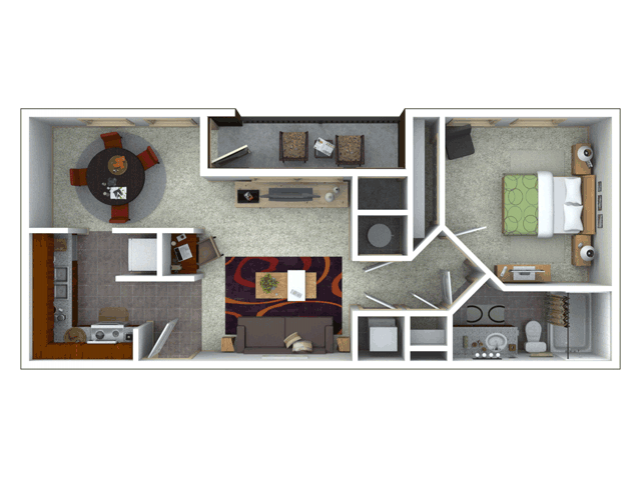 Floor plan for 1 bed, 1 bath, 769 sqft