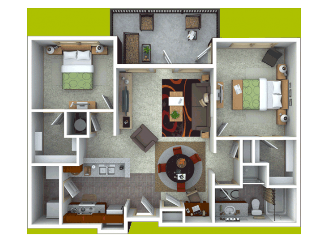 Floor plan for 2 beds, 1 bath, 1115 sqft