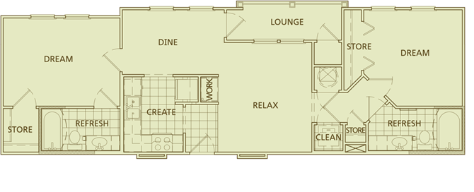 Floor plan for 2 beds, 2 baths, 1016 sqft