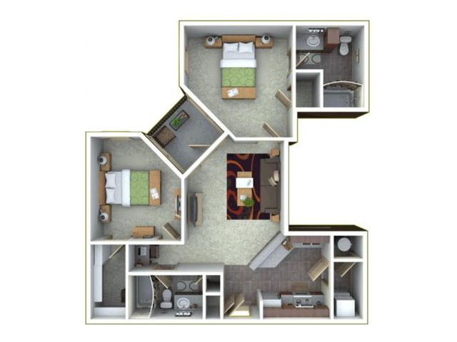 Floor plan for 2 beds, 2 baths, 1060 sqft