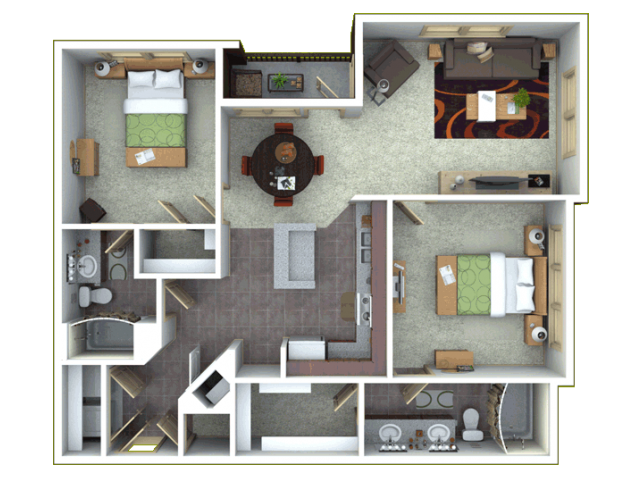 Floor plan for 2 beds, 2 baths, 1237 sqft